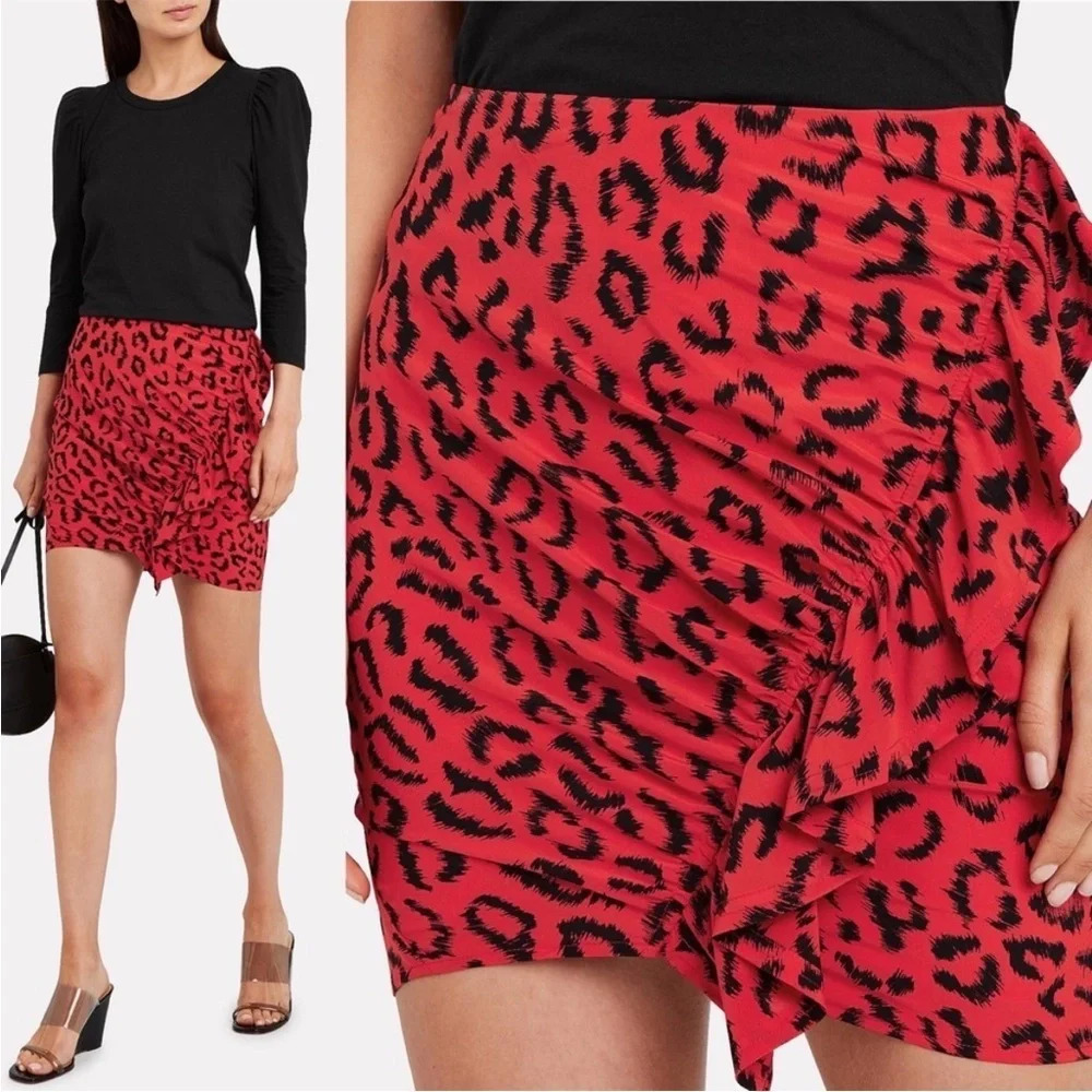 A.L.C. Red and Black Leopard Print Skirt